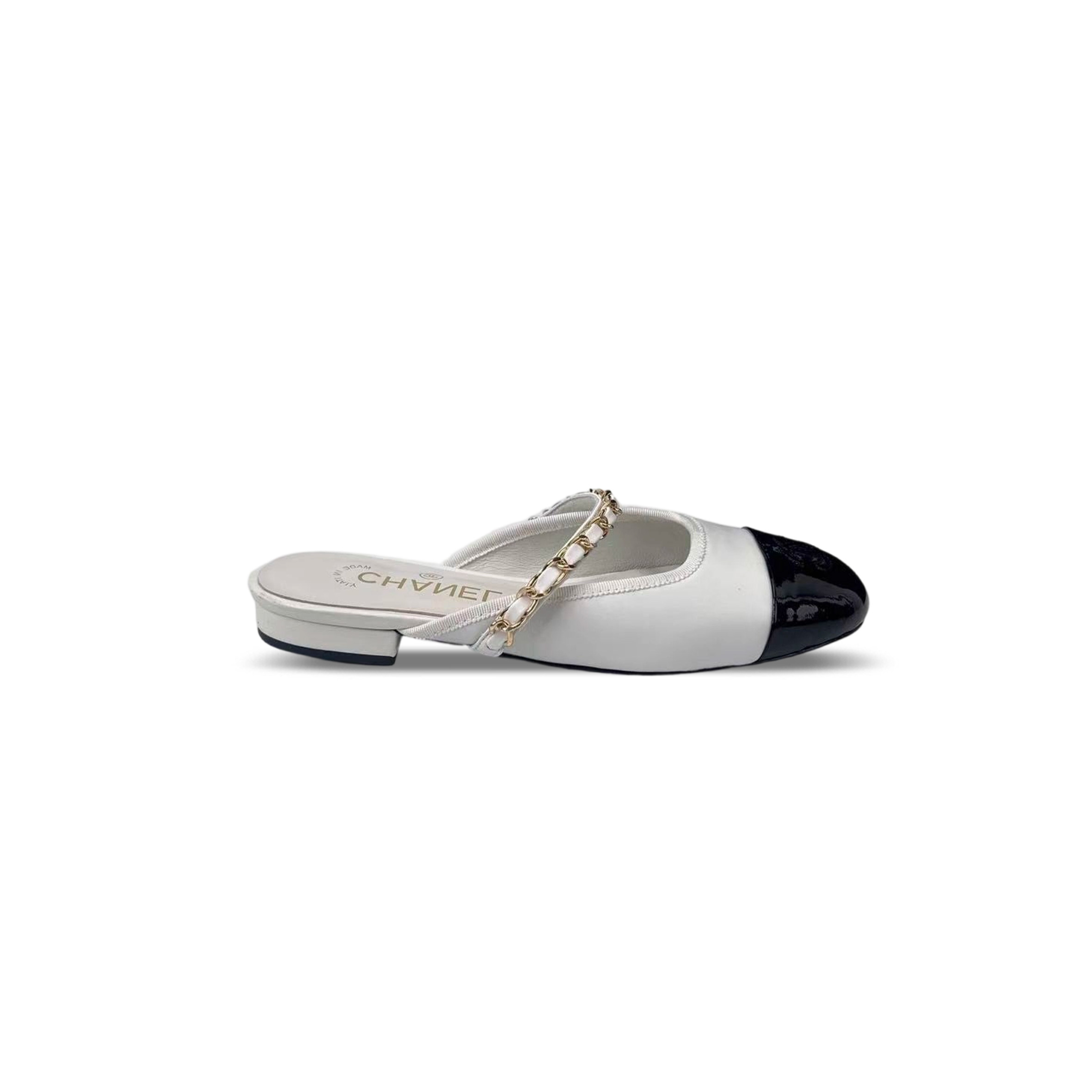 CHANEL LAMBSKIN & PATENT CALFSKIN MULES
